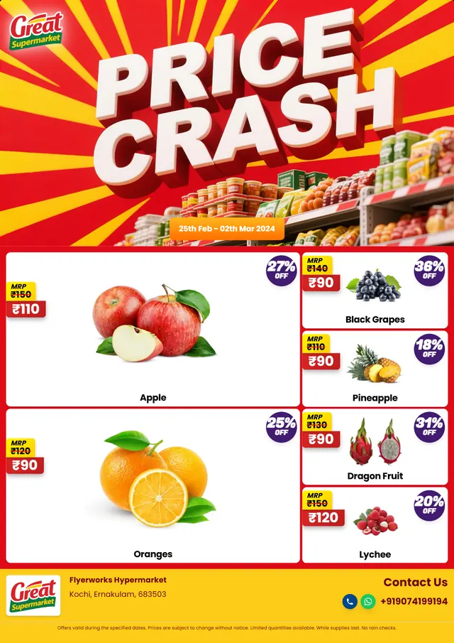 "Price Crash" convenience store promotional flyer template, designed in Flyerworks