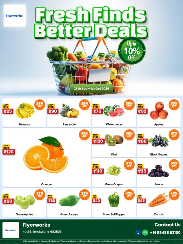 "Tropical Savings Fest" convenience store promotional flyer template, designed in Flyerworks