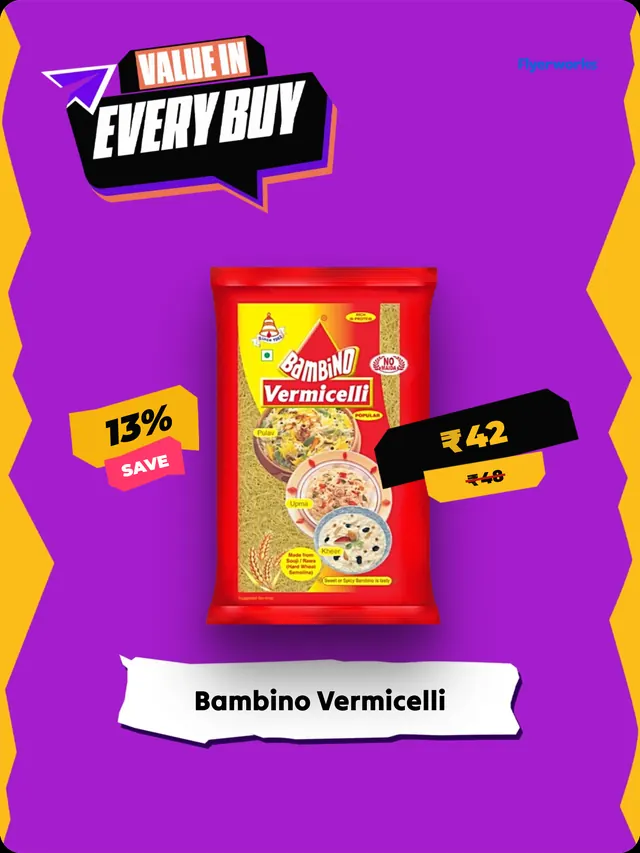 "Bambino Vermicelli" shelf tag template for Eid promotions, designed in Flyerworks