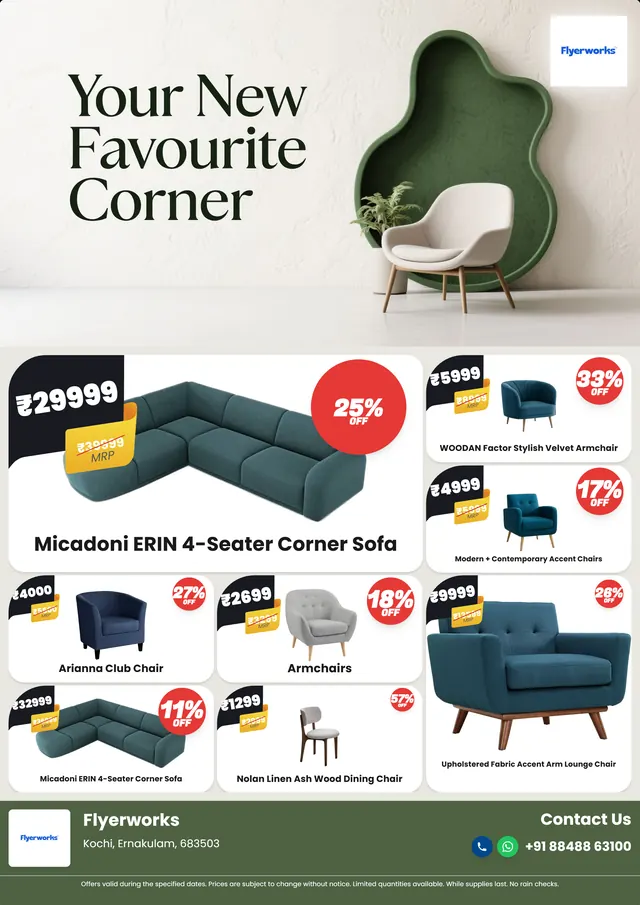 "Comfort Luxury Get Your Own Sanctuary" furniture store promotional flyer template, designed in Flyerworks
