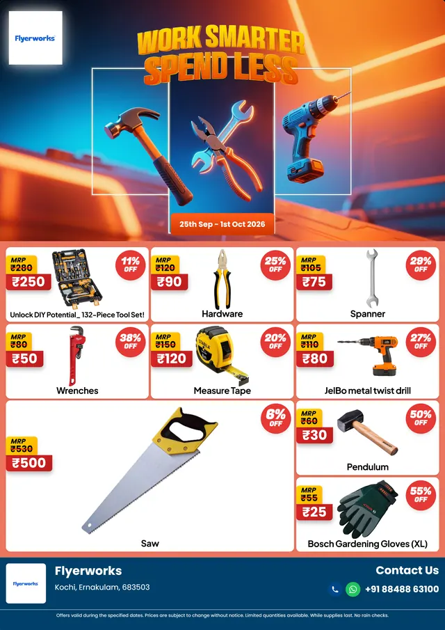 "Toolbox Specials, design 2" hardware store promotional flyer template, designed in Flyerworks