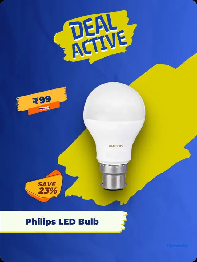 "Philips Led Bulb" hardware store shelf tag template, designed in Flyerworks