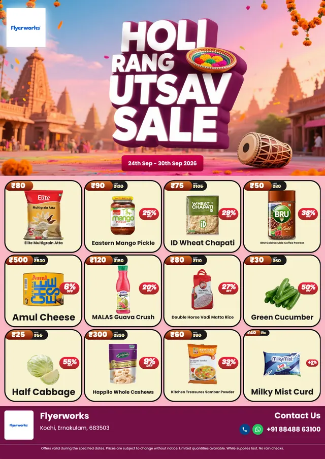 "Holi, design 6" sale flyer template for Holi promotions, designed in Flyerworks