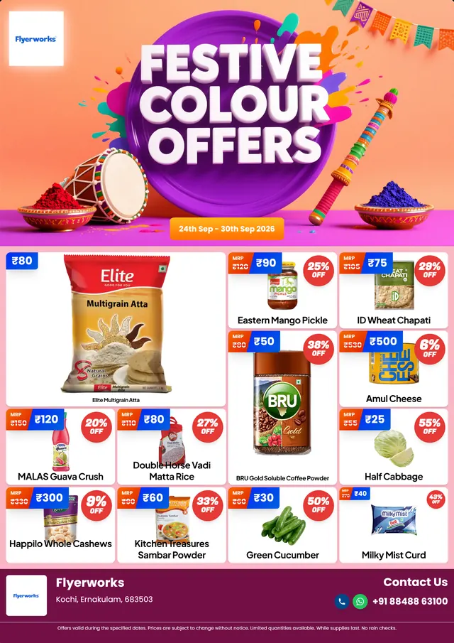 "Holi, design 7" sale flyer template for Holi promotions, designed in Flyerworks