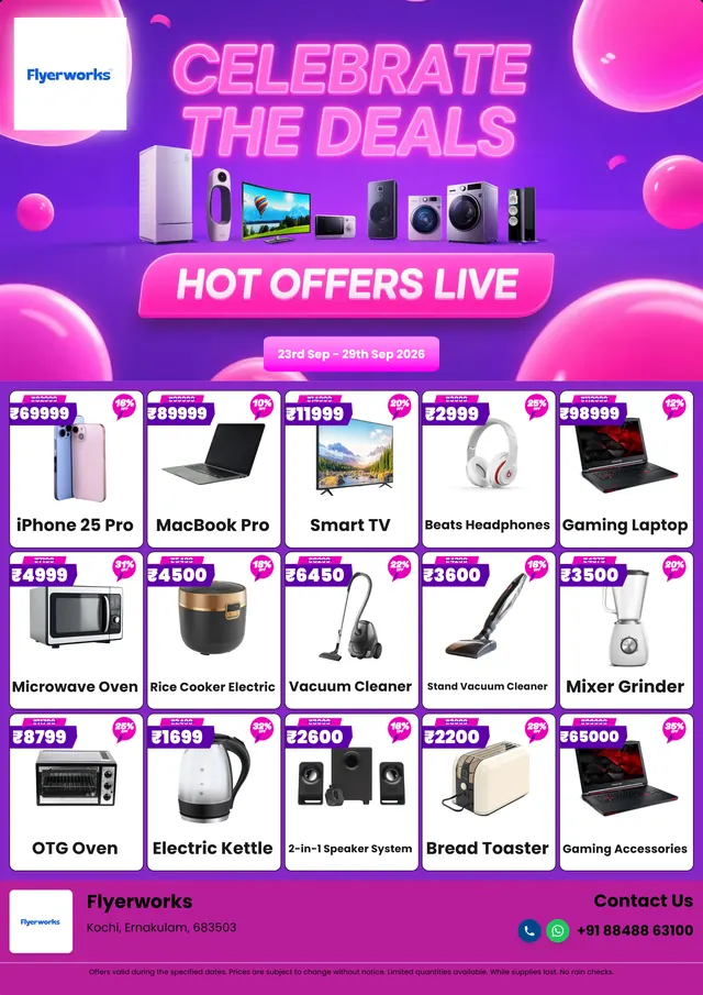 "Mega Value Days" home appliance store promotional flyer template, designed in Flyerworks