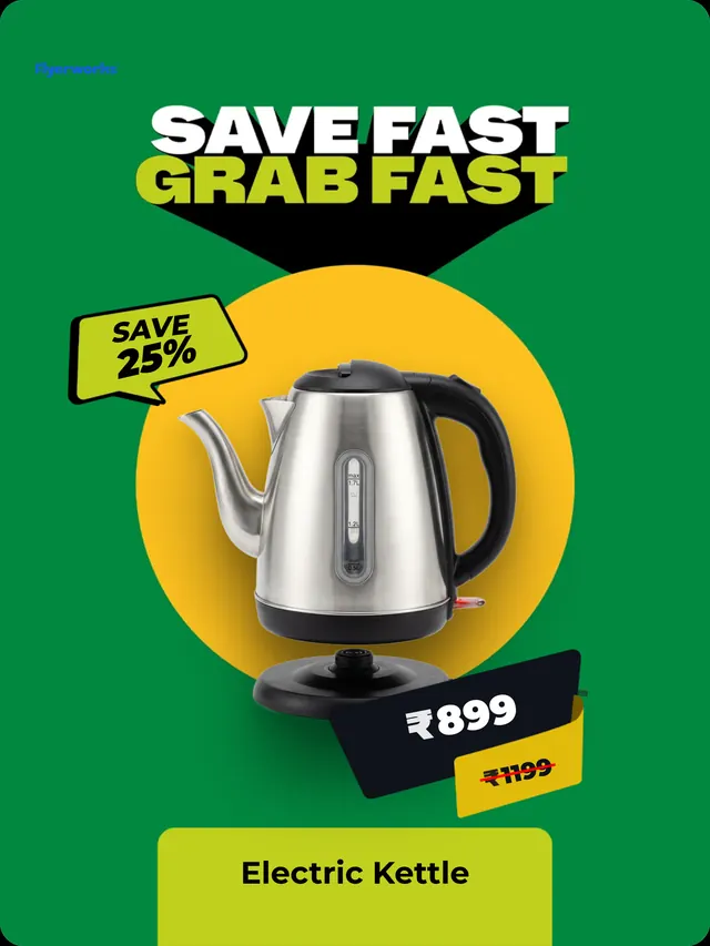 "Electric Kettle" home appliance store shelf tag template, designed in Flyerworks