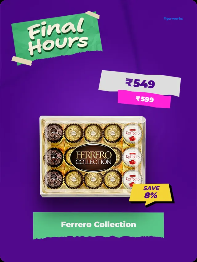 "Ferrero Collection" shelf tag template for New Year promotions, designed in Flyerworks