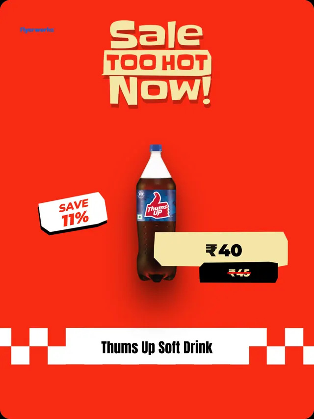 "Thums Up Soft Drink" shelf tag template for New Year promotions, designed in Flyerworks