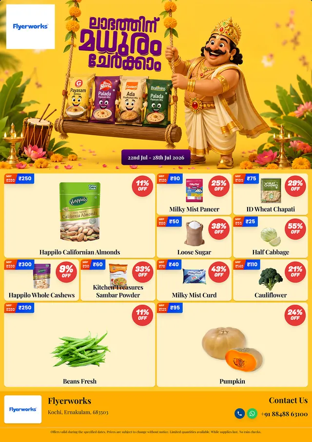 "Onam, design 3" sale flyer template for Onam promotions, designed in Flyerworks