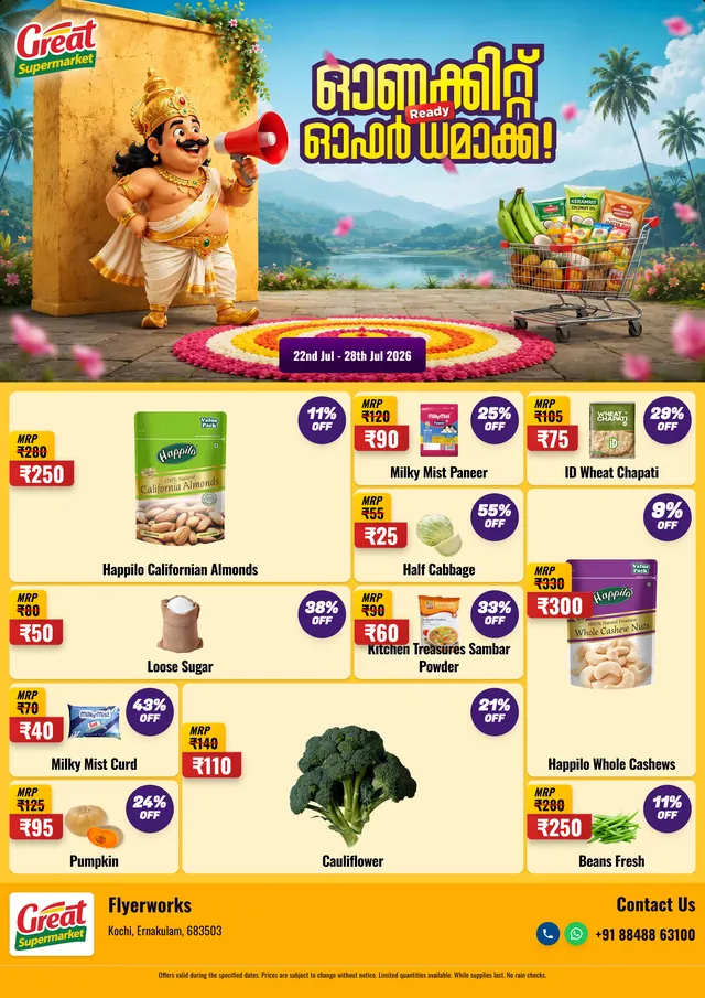 Sale flyer template for Onam promotions, designed in Flyerworks