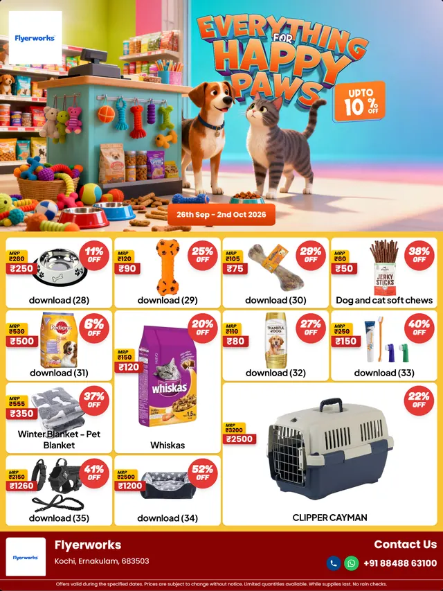 "Treats Toys Sale, design 3" pet store promotional flyer template, designed in Flyerworks