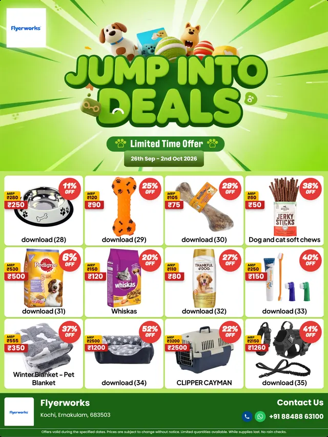 "Treats Toys Sale, design 4" pet store promotional flyer template, designed in Flyerworks