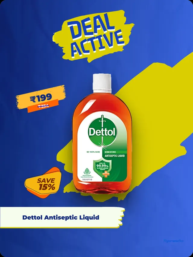 "Dettol Antiseptic Liquid" pharmacy shelf tag template, designed in Flyerworks