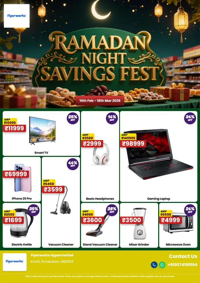"Eid Night" sale flyer template for Ramadan promotions, designed in Flyerworks