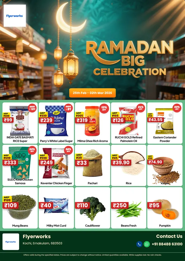 "Gather Celebrate Repeat, design 3" sale flyer template for Ramadan promotions, designed in Flyerworks