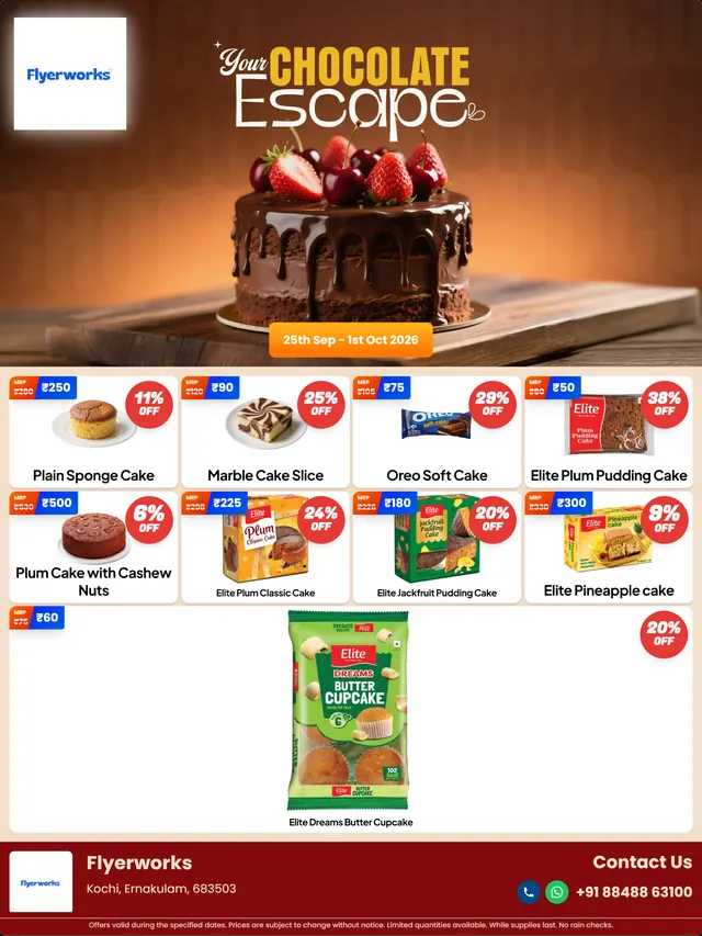 "Any Theme Any Flavour" bakery promotional flyer template, designed in Flyerworks