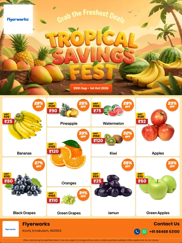 "Tropical Savings Fest, design 2" convenience store promotional flyer template, designed in Flyerworks
