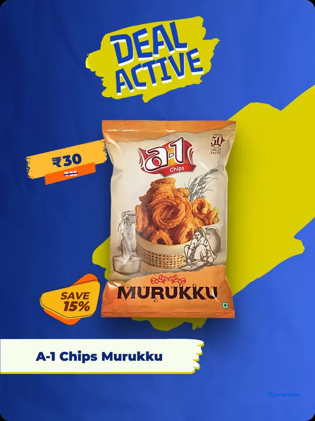 "A Chips Murukku" convenience store shelf tag template, designed in Flyerworks