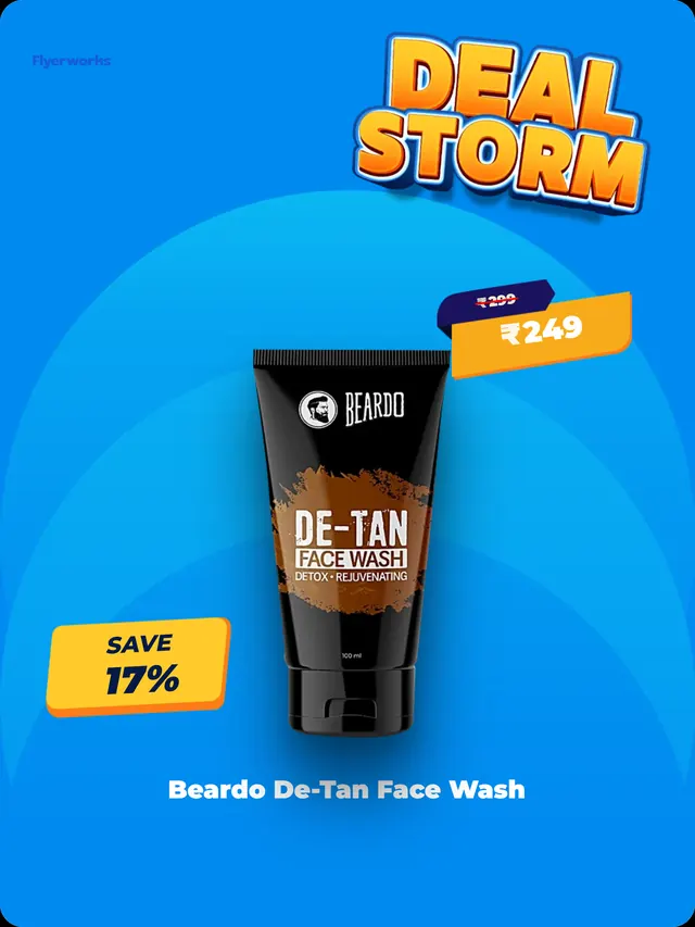 "Beardo De Tan Face Wash" cosmetics store shelf tag template, designed in Flyerworks