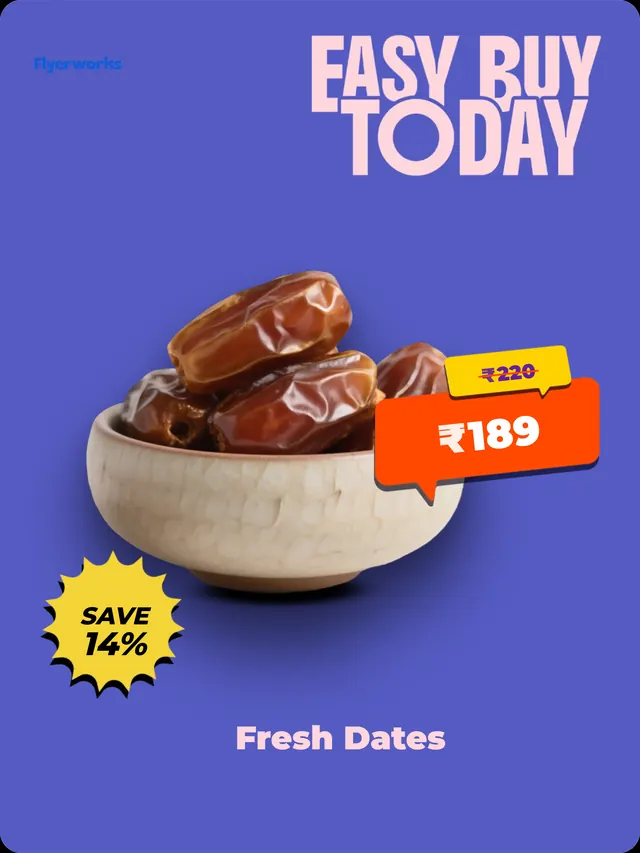 "Fresh Dates" shelf tag template for Eid promotions, designed in Flyerworks