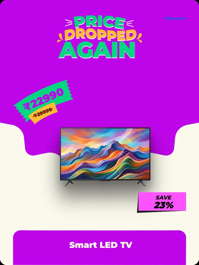 "Smart Led Tv" electronics store shelf tag template, designed in Flyerworks