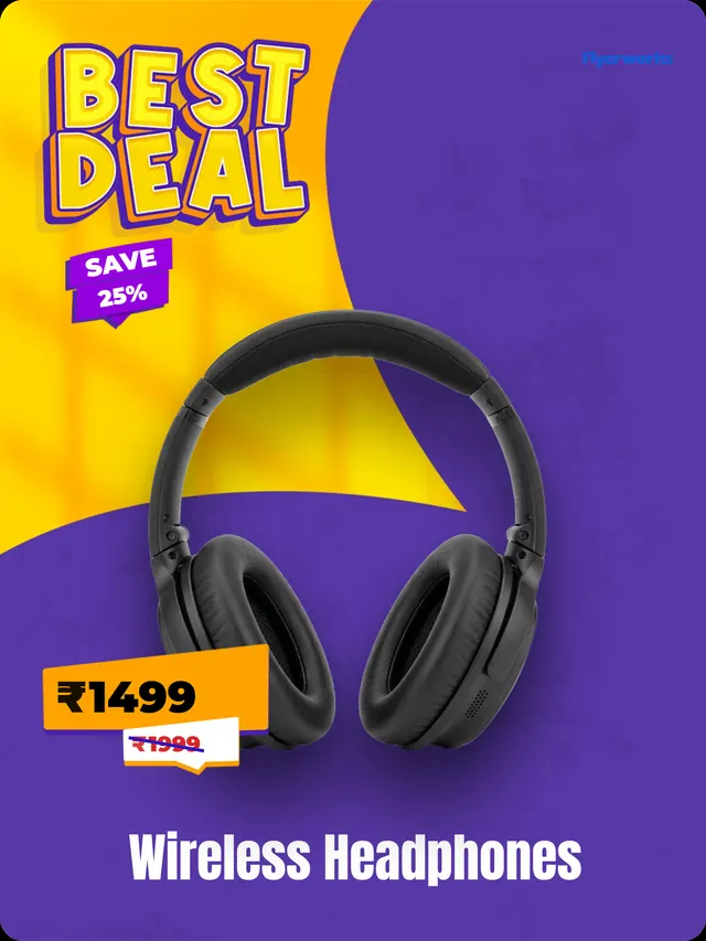 "Wireless Headphones" electronics store shelf tag template, designed in Flyerworks