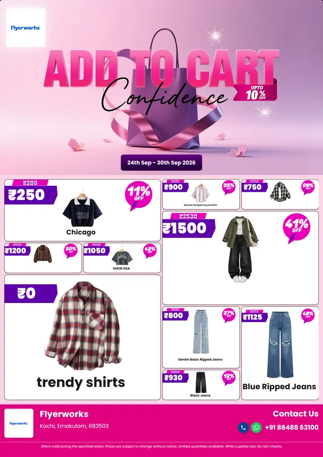 "Add To Cart" fashion store promotional flyer template, designed in Flyerworks