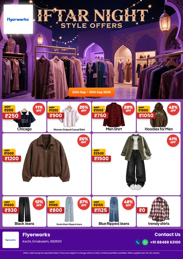"Iftar Night Style Offer" fashion store promotional flyer template, designed in Flyerworks
