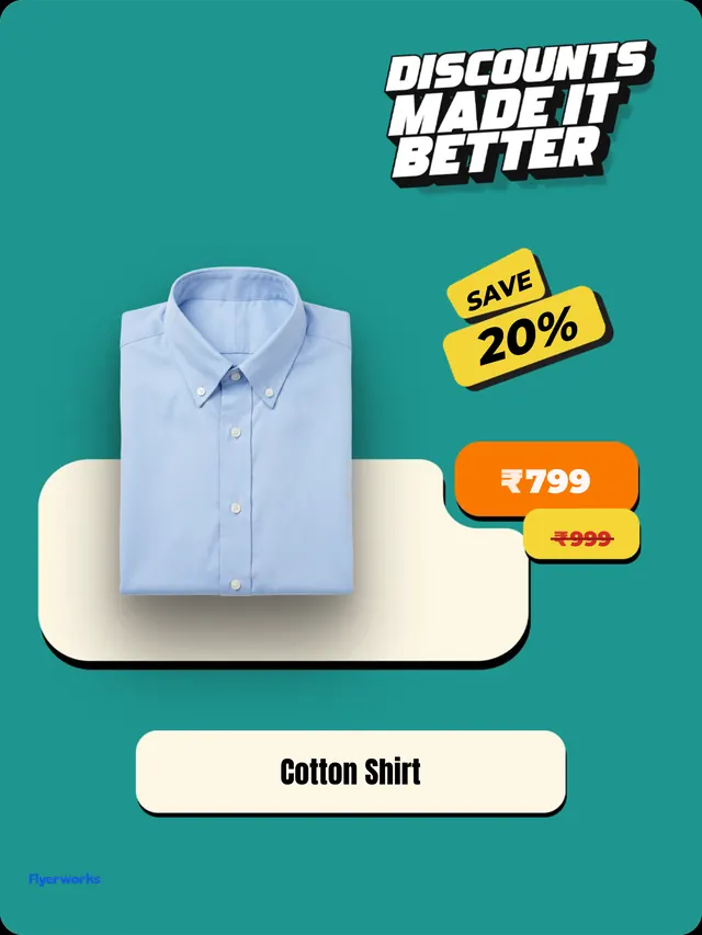 "Cotton Shirt" fashion store shelf tag template, designed in Flyerworks