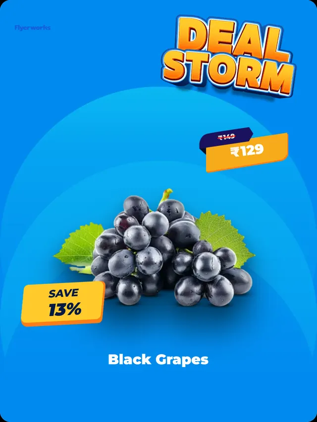 "Black Grapes" fresh produce shelf tag template, designed in Flyerworks