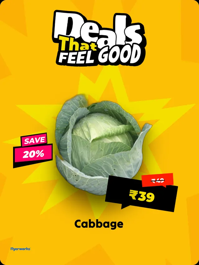 "Cabbage" fresh produce shelf tag template, designed in Flyerworks