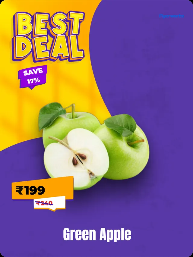 "Green Apple" fruit and vegetable shop shelf tag template, designed in Flyerworks