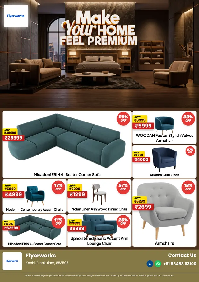 "Comfort Luxury Get Your Own Sanctuary, design 3" furniture store promotional flyer template, designed in Flyerworks
