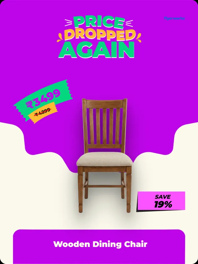 "Wooden Dining Chair" furniture store shelf tag template, designed in Flyerworks