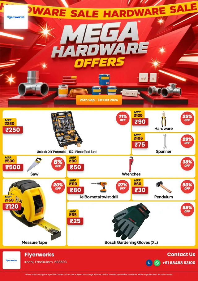 "Toolbox Specials, design 3" hardware store promotional flyer template, designed in Flyerworks