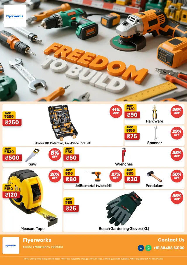 "Toolbox Specials, design 4" hardware store promotional flyer template, designed in Flyerworks