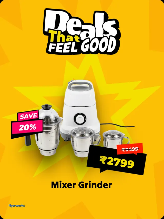 "Mixer Grinder" home appliance store shelf tag template, designed in Flyerworks