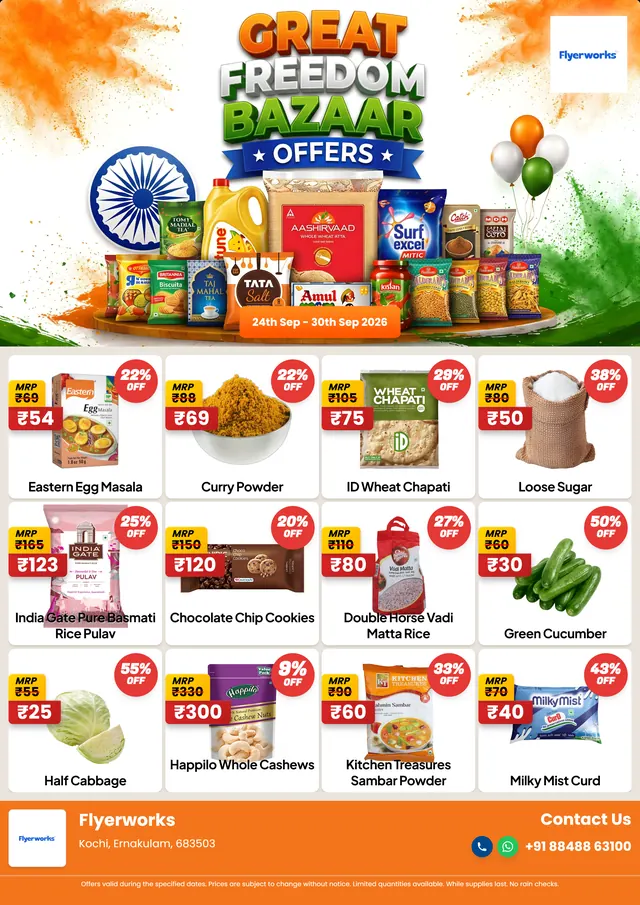 "Happy Independence Day Special Offer, design 2" sale flyer template for Independence Day promotions, designed in Flyerworks