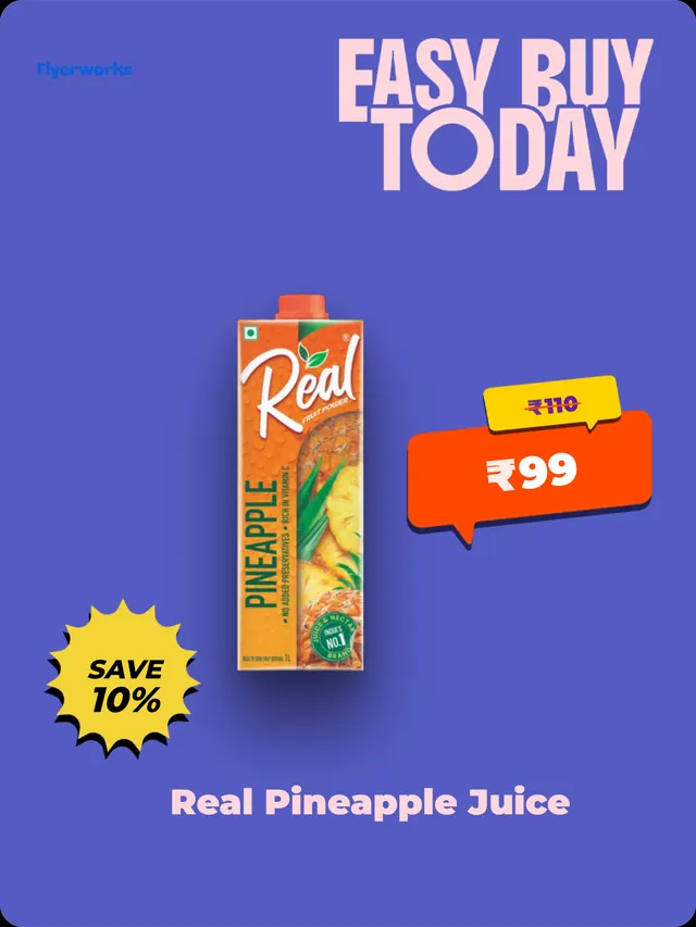 "Real Pineapple Juice" shelf tag template for Independence Day promotions, designed in Flyerworks