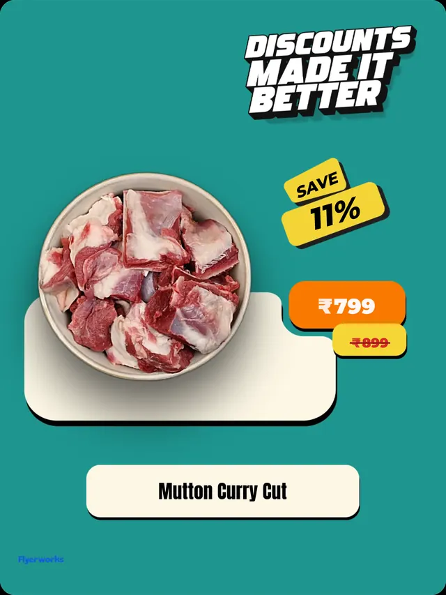 "Mutton Curry Cut" meat and poultry shop shelf tag template, designed in Flyerworks