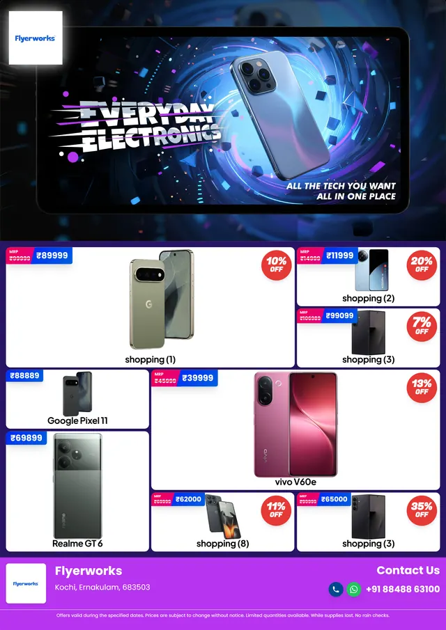 "Mobile Mania Flyer, design 2" mobile phone shop promotional flyer template, designed in Flyerworks