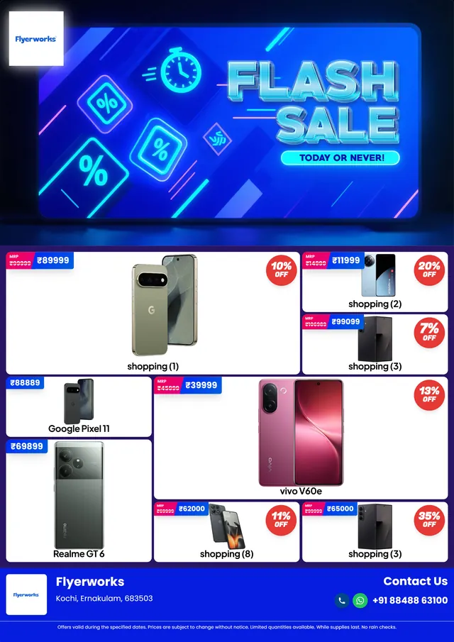 "Mobile Mania Flyer, design 3" mobile phone shop promotional flyer template, designed in Flyerworks