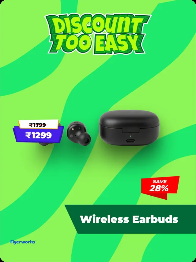 "Wireless Earbuds" mobile phone shop shelf tag template, designed in Flyerworks