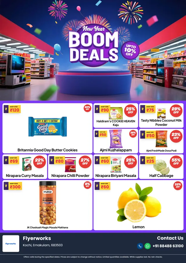 "New Year Super Picks, design 2" sale flyer template for New Year promotions, designed in Flyerworks