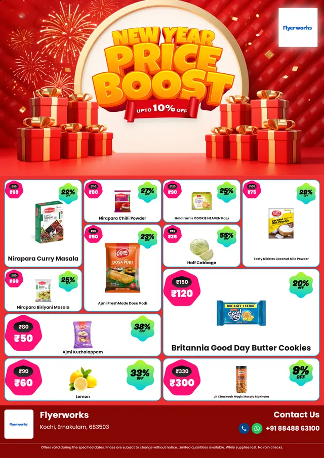 "New Year Super Picks" sale flyer template for New Year promotions, designed in Flyerworks