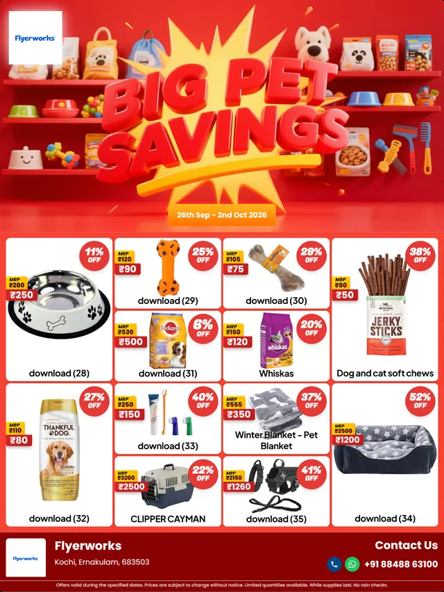 "Treats Toys Sale" pet store promotional flyer template, designed in Flyerworks