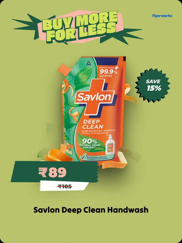 "Savlon Deep Clean Handwash" pharmacy shelf tag template, designed in Flyerworks