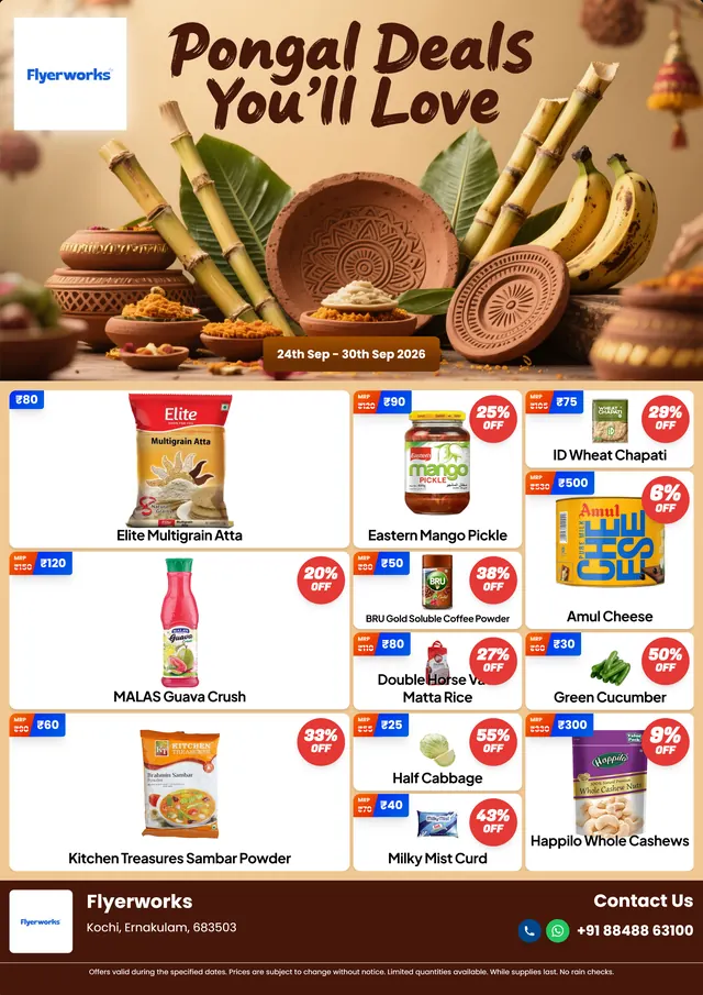 "Complete Combo, design 2" sale flyer template for Pongal promotions, designed in Flyerworks