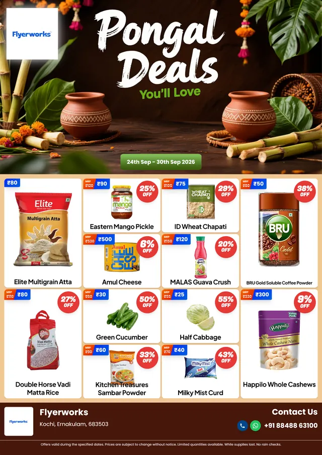"Complete Combo, design 3" sale flyer template for Pongal promotions, designed in Flyerworks