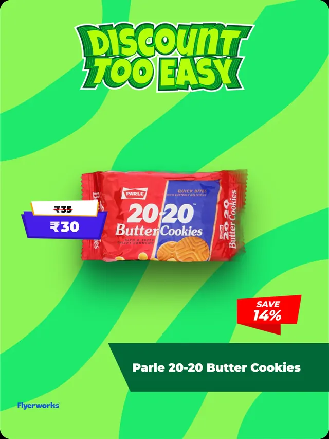 "Parle 20-20 Butter Cookies" shelf tag template for Republic Day promotions, designed in Flyerworks